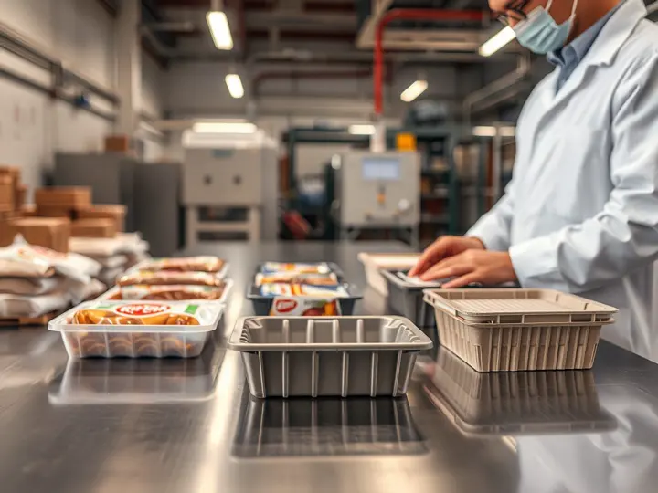 晶科团队在食品企业现场调研,查看产品与原有塑料托盘
