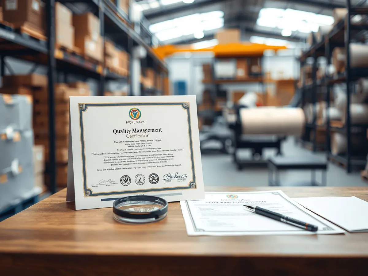 ISO 9001质量管理体系认证证书与生产车间背景